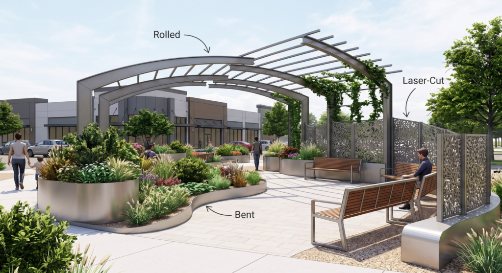 Laser-Cut, Bent, and Rolled Metal for Landscape Architecture